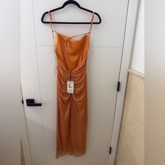 Zara Strapless Orange Striped Dress - Picture 2 of 2